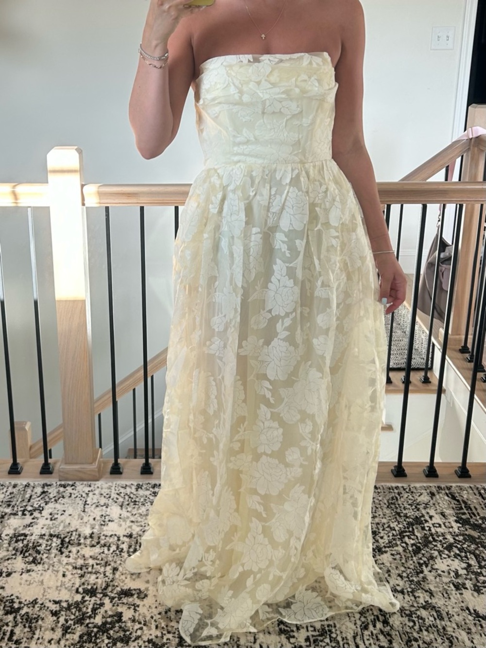 Fashion Nova Strapless Cream Floral Lace Gown
